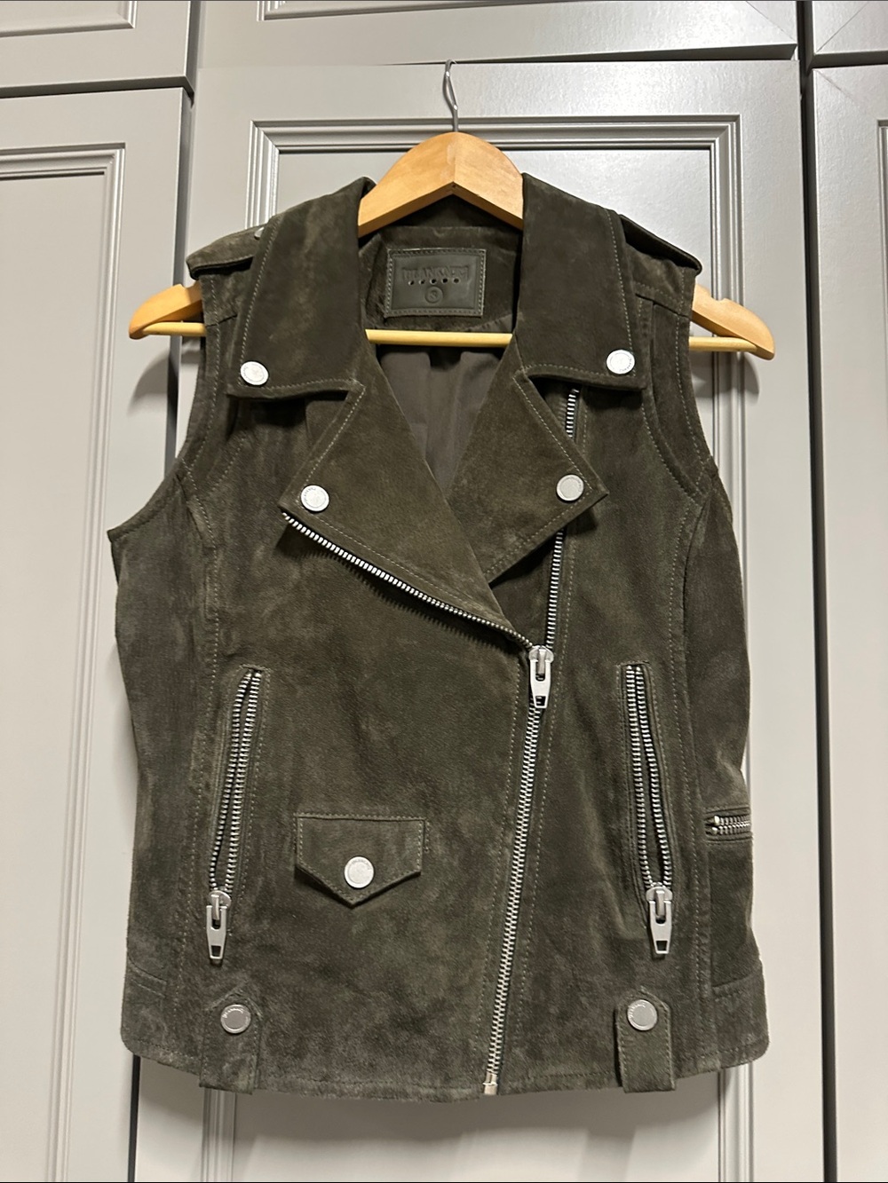 Blank NYC Olive Suede Moto Vest with Silver Hardware